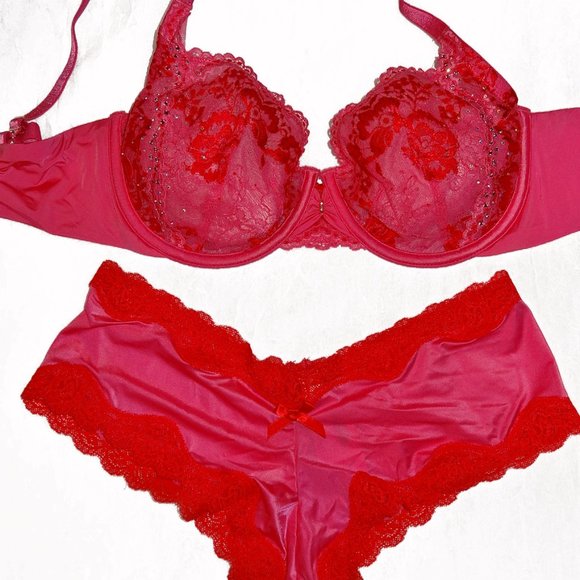Victoria's Secret Other - 34D,S NWT Victoria's Secret Desire Set Unlined Demi Bra, Cheeky Panty Pink, Red
